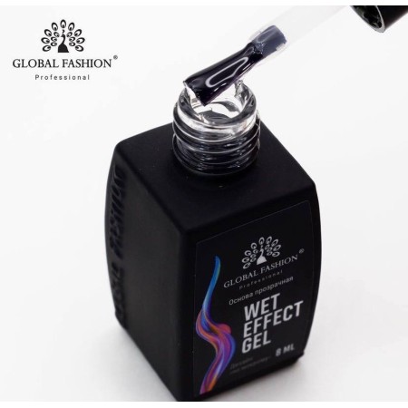 Основа для растекания Wet effect gel, прозрачная, для дизайна по мокрому, Global Fashion 8 мл 